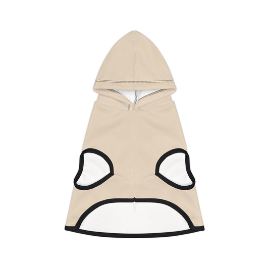 Beige dog hoodie with black accents on a white background