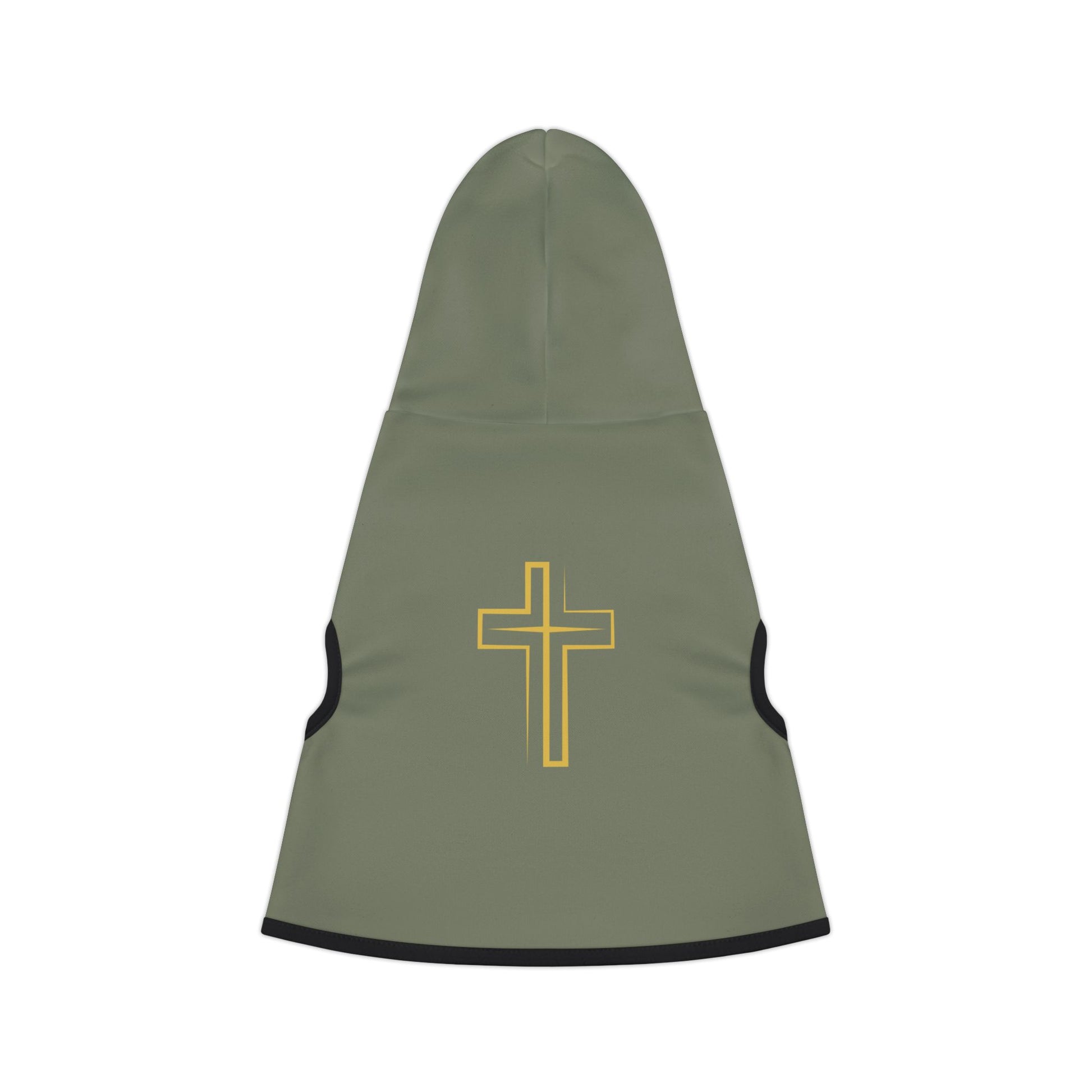 Green dog coat with a yellow cross on a white background