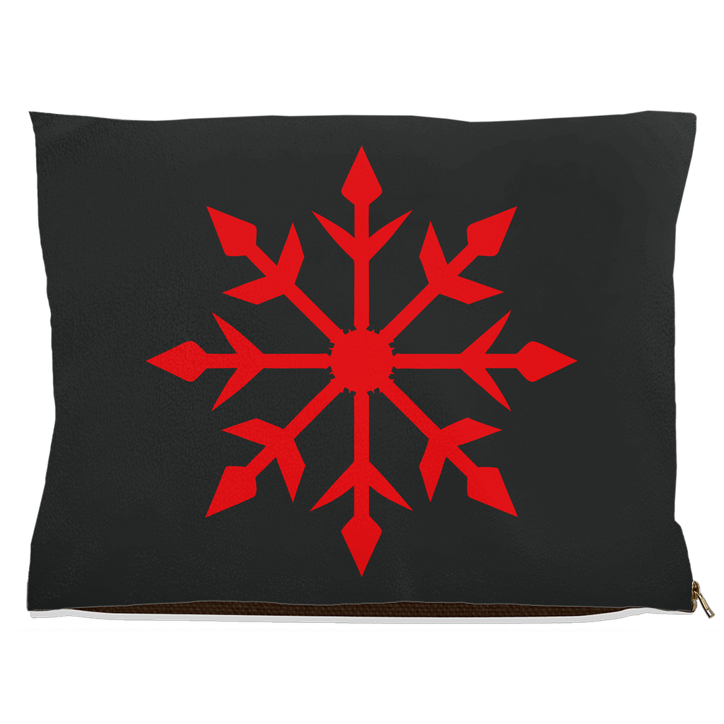 DogBed-Fleece-30x40-2025081918431356-Charcoal gray pet bed with large red snowflake design in the center
