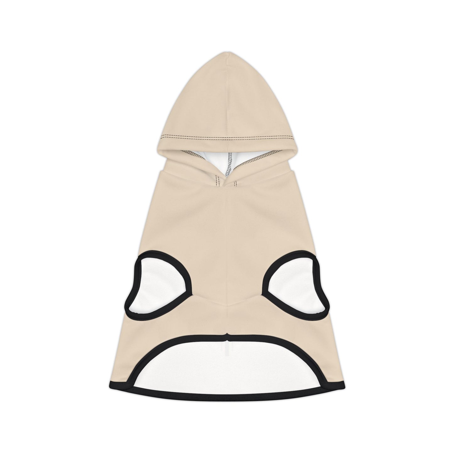 Beige dog hoodie with black accents on a white background