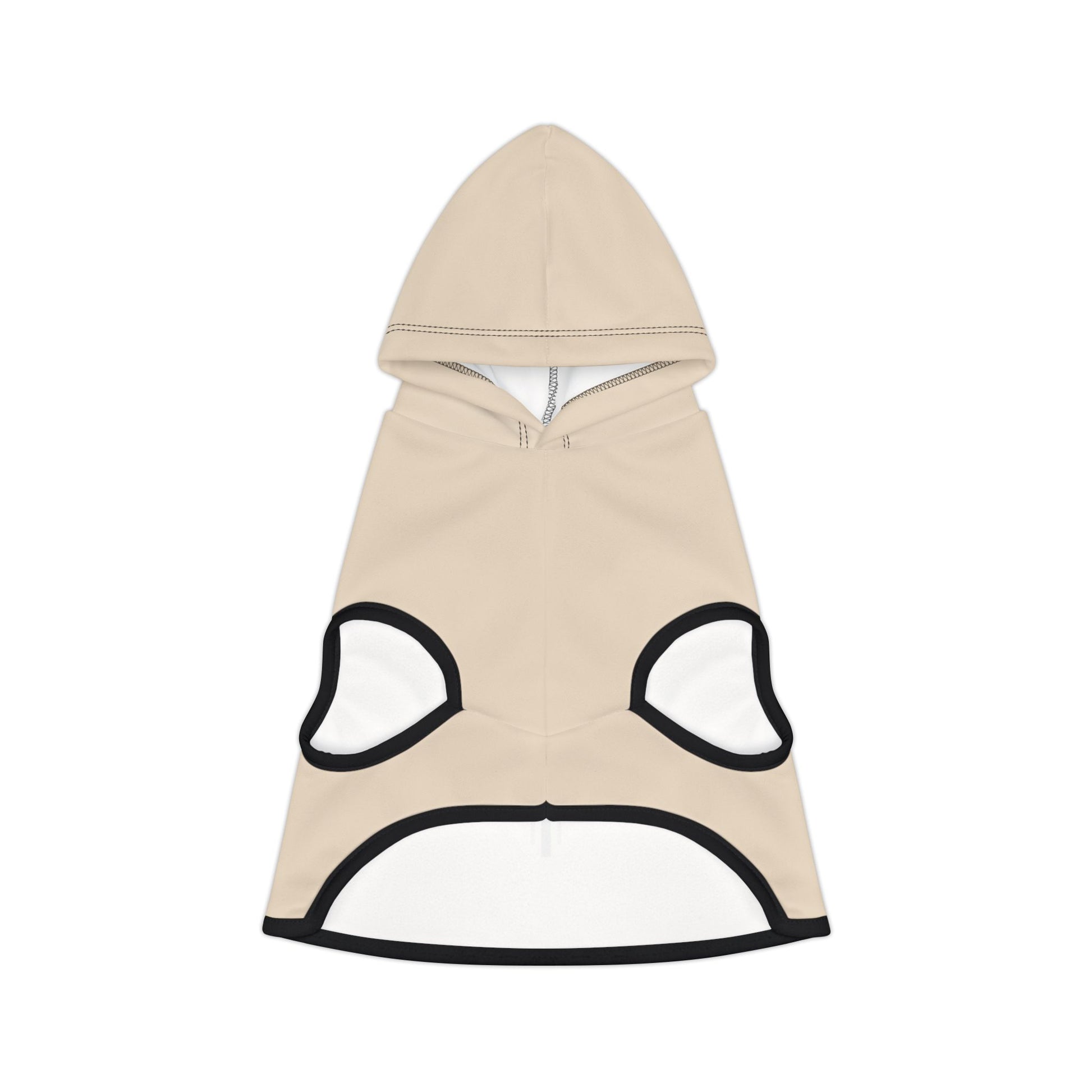 Beige dog hoodie with black accents on a white background