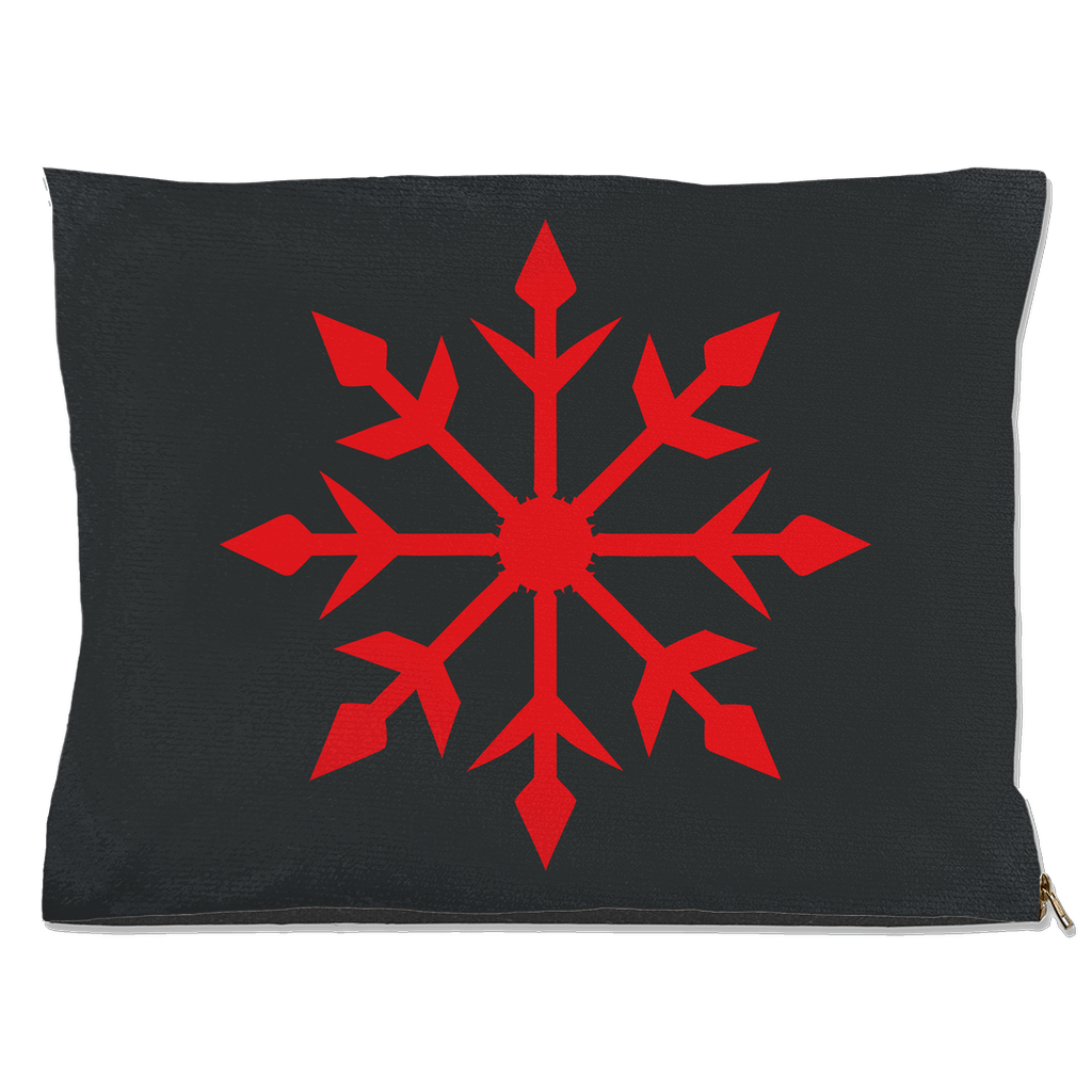 DogBed-Outdoor-30x40-2025081918431356-Charcoal gray pet bed with large red snowflake design in the center
