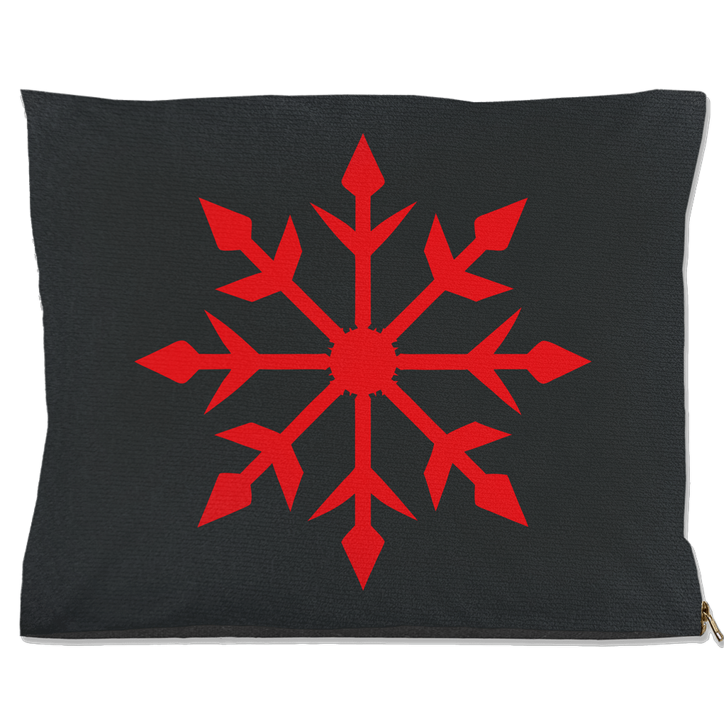 DogBed-Outdoor-40x50-2025081918431356-Charcoal gray pet bed with large red snowflake design in the center