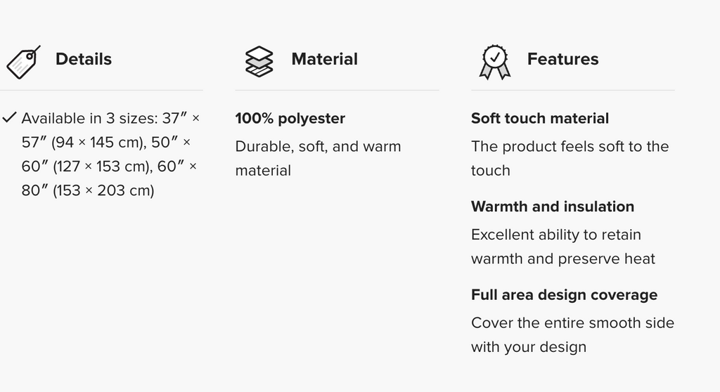 Sherpa Blanket Specifications