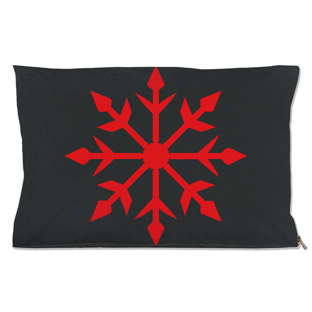 DogBed-Outdoor-18x28-2025081918431356-Charcoal gray pet bed with large red snowflake design in the center