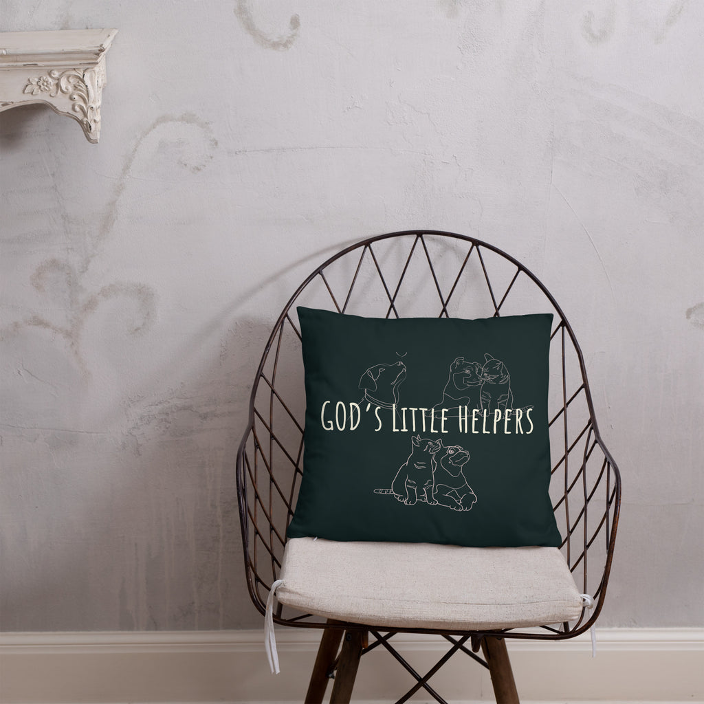 God's Little Helpers All Over Print Accent Pillow in forrest green with pink accents