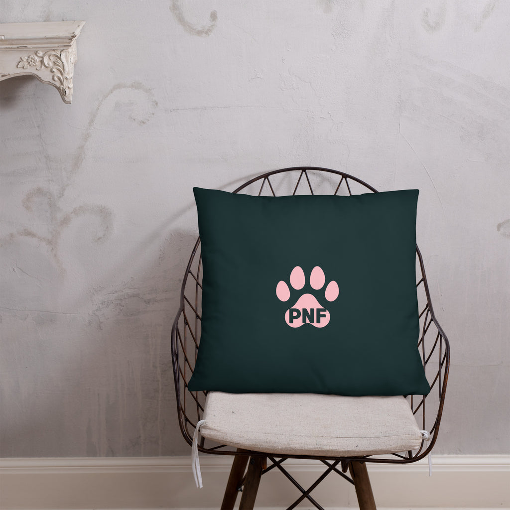 God's Little Helpers All Over Print Accent Pillow in forrest green with pink accents
