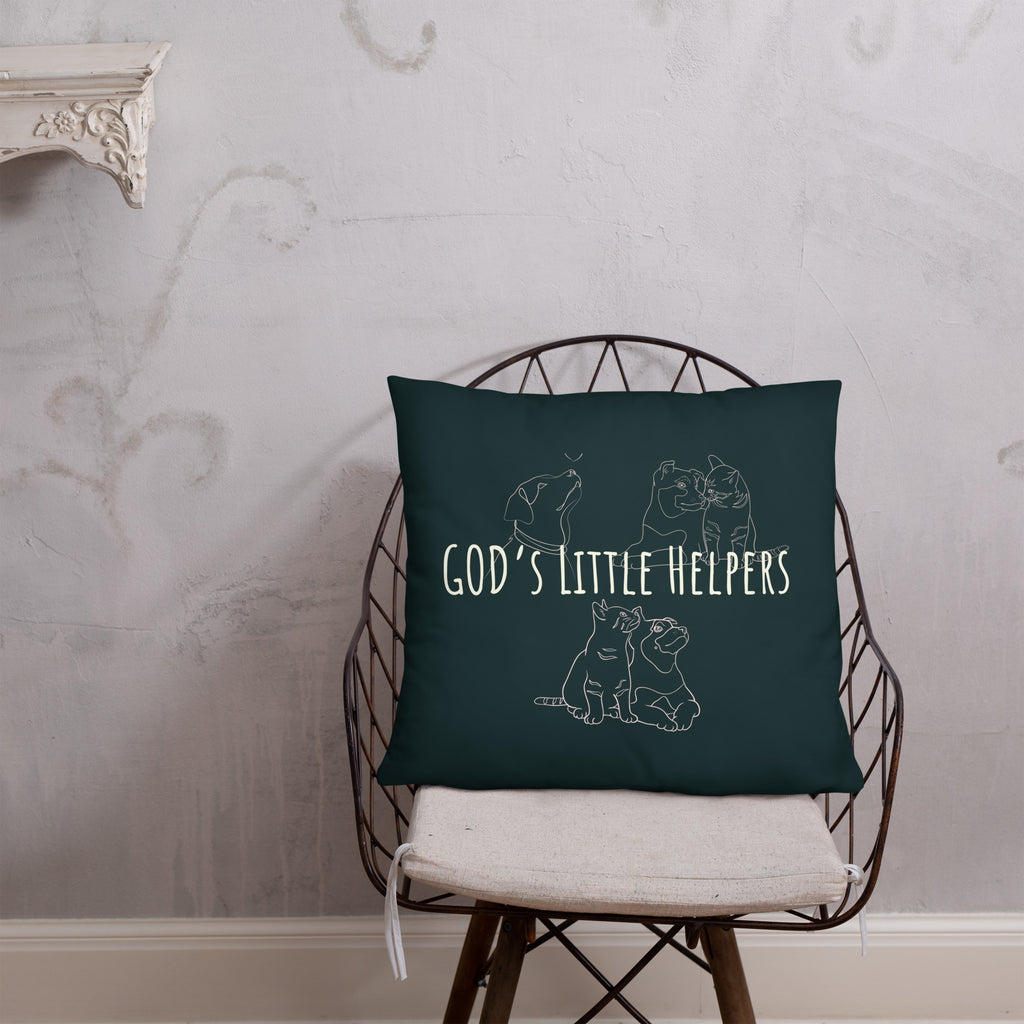 God's Little Helpers All Over Print Accent Pillow in forrest green with pink accents