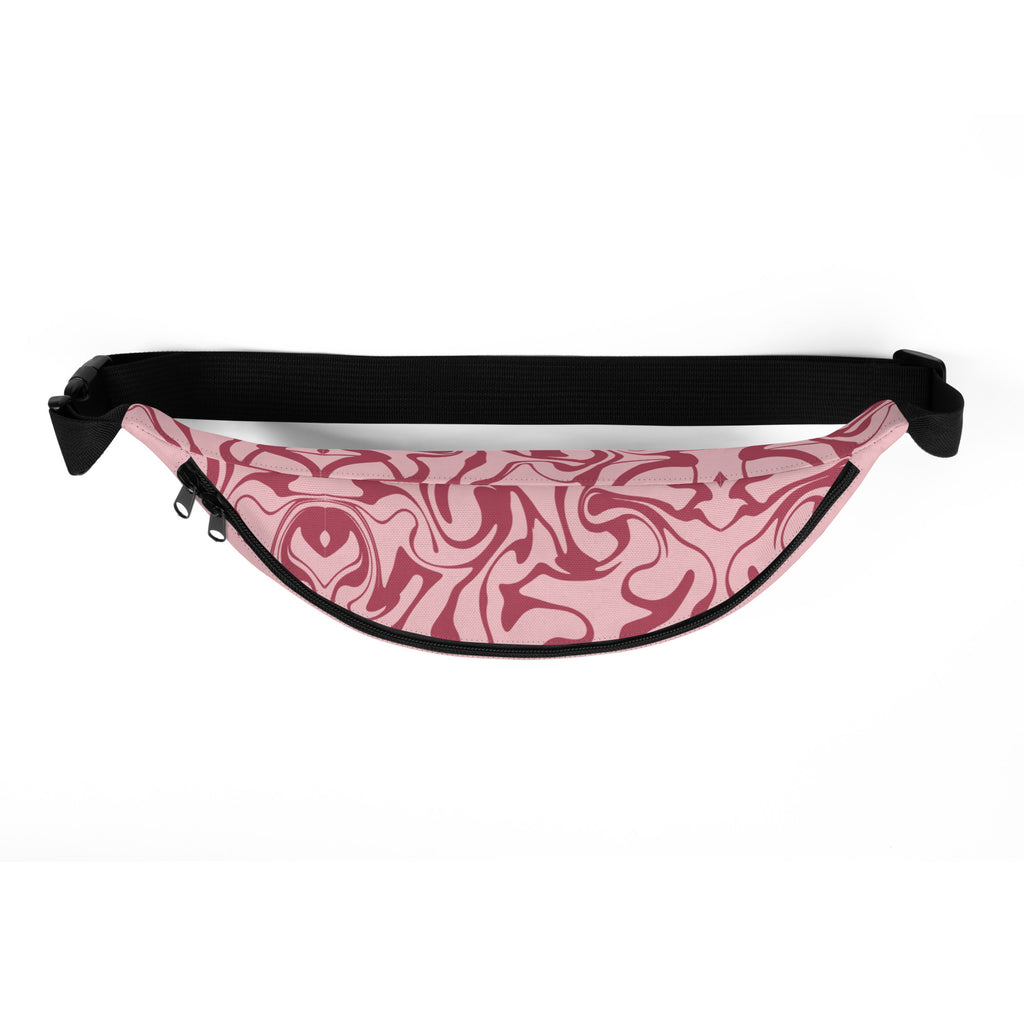Pink fanny pack featuring the word ‘Jesus’ in black cursive with a leash-style design, faith-inspired accessory