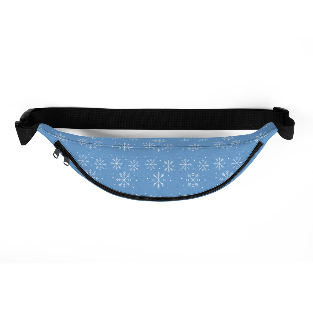 Light blue Pets N’ Faith fanny pack with bold white PNF letters and paw print logo on the front.