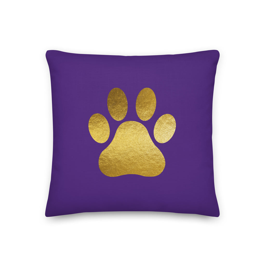 Deep Indigo throw pillow with a gold heart and a gold heart on the back.