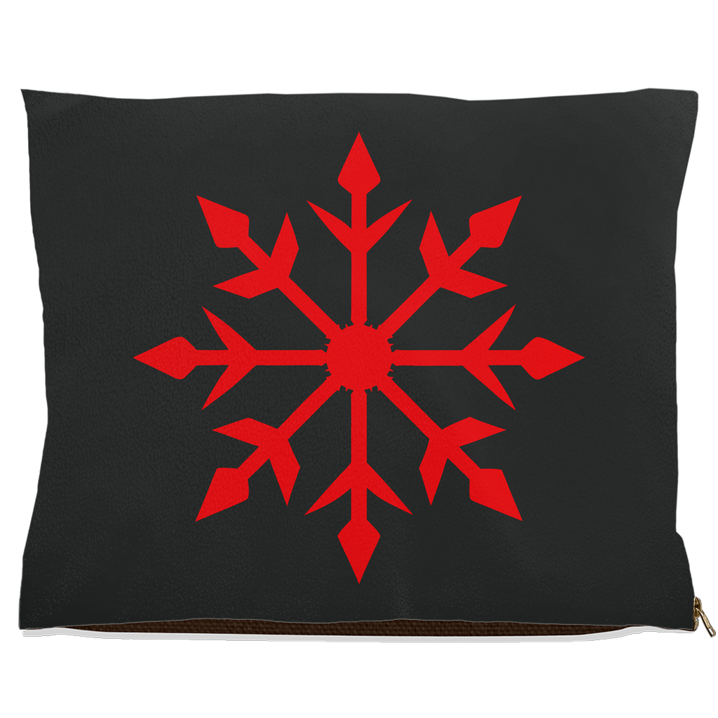 DogBed-Fleece-40x50-2025081918431356-Charcoal gray pet bed with large red snowflake design in the center