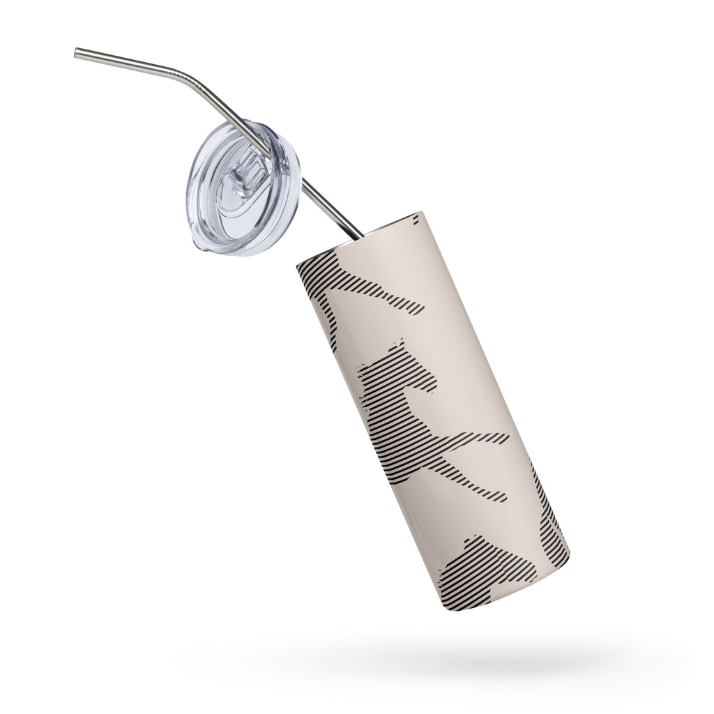 Taupe stainless steel tumbler with a silhouette of  horse