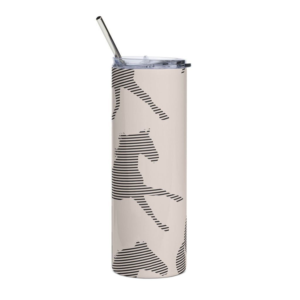 Taupe stainless steel tumbler with a silhouette of  horse