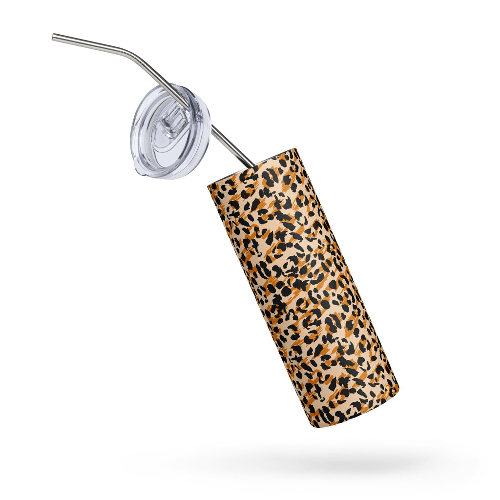 Leopard print stainless teel tumbler with matching straw