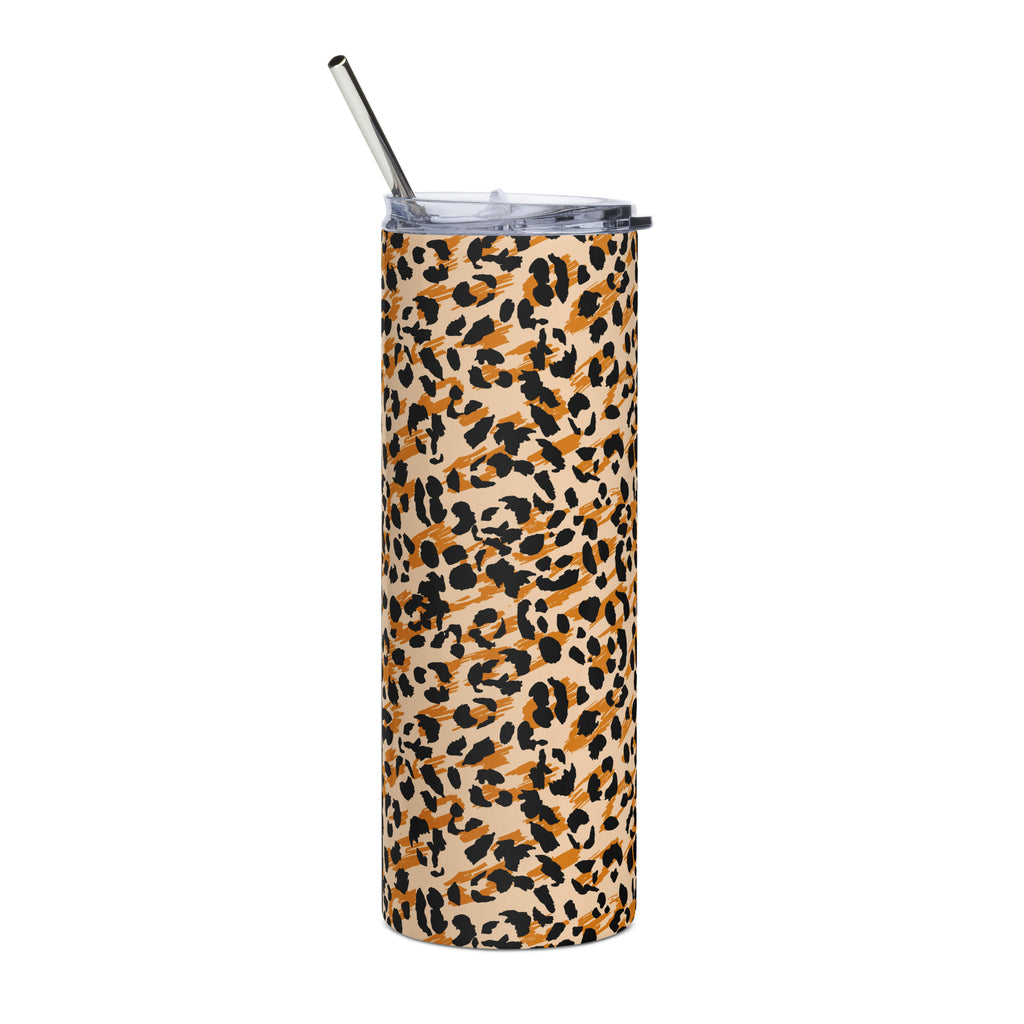 Leopard print stainless teel tumbler with matching straw
