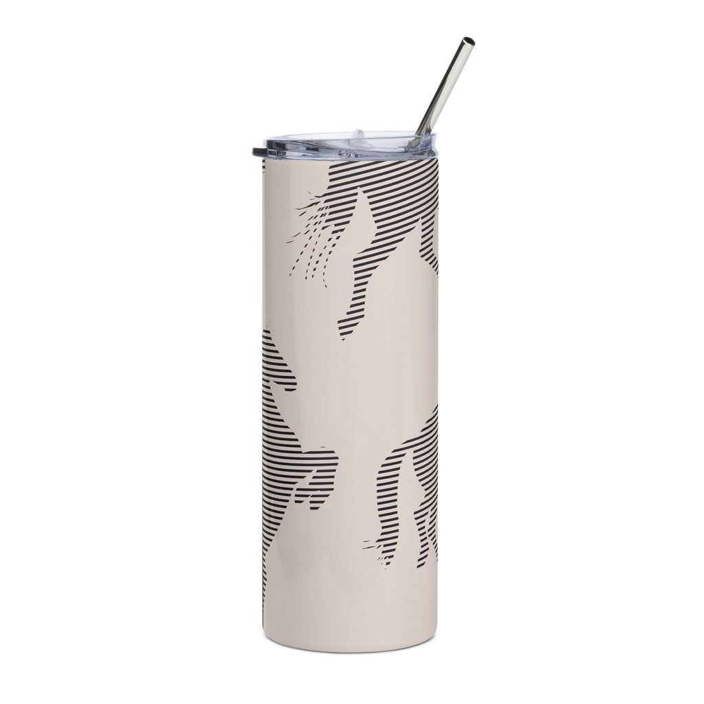 Taupe stainless steel tumbler with a silhouette of  horse