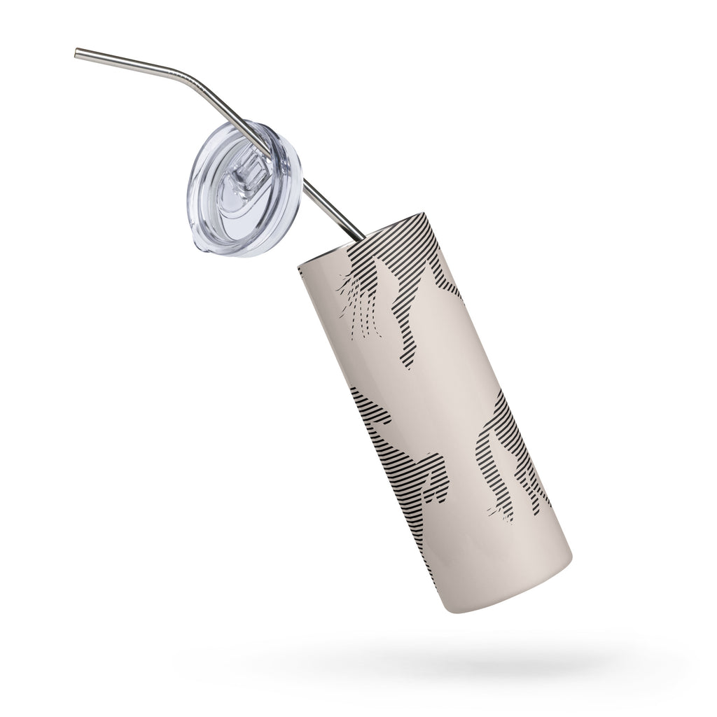 Taupe stainless steel tumbler with a silhouette of  horse