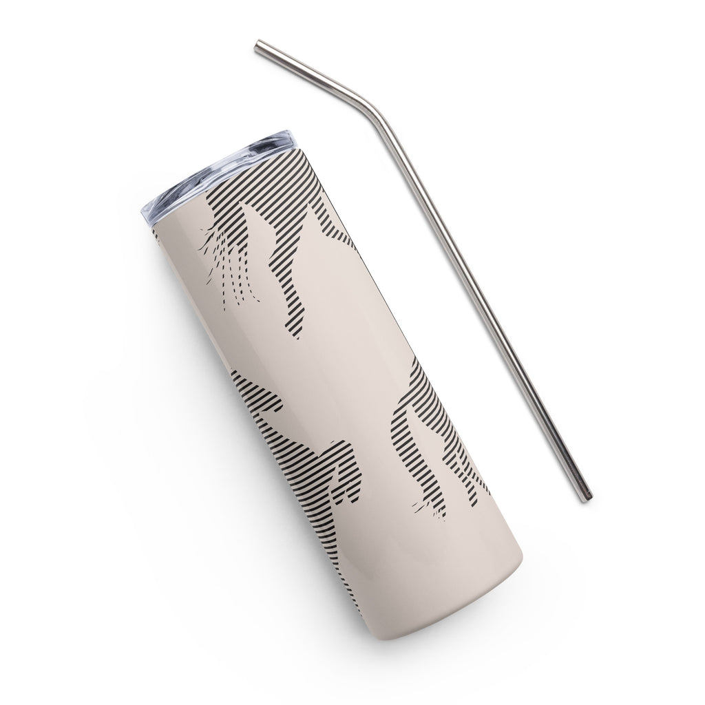 Taupe stainless steel tumbler with a silhouette of  horse
