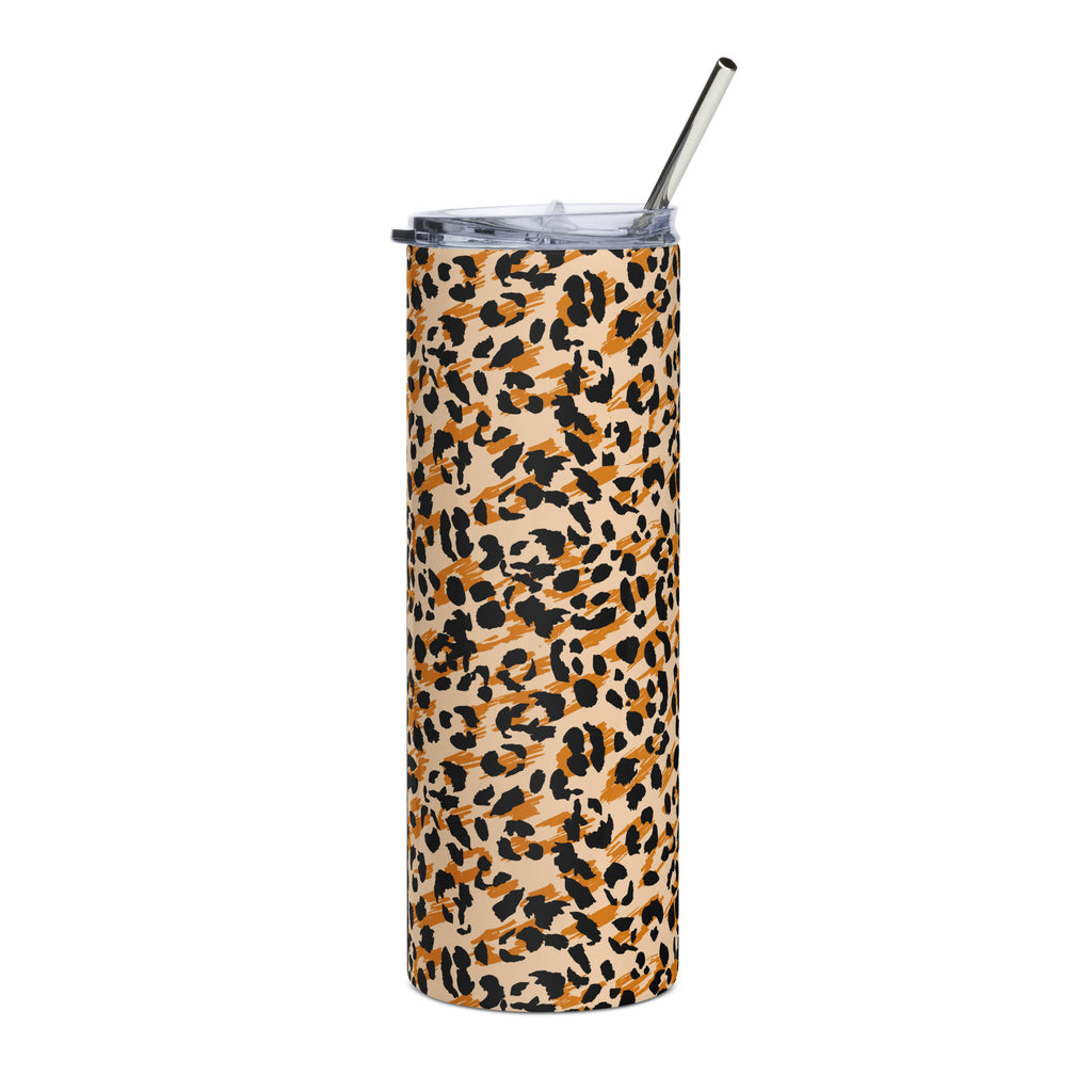 Leopard print stainless teel tumbler with matching straw