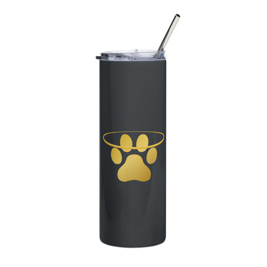 Black stainless steel tumbler with golden paw with halo