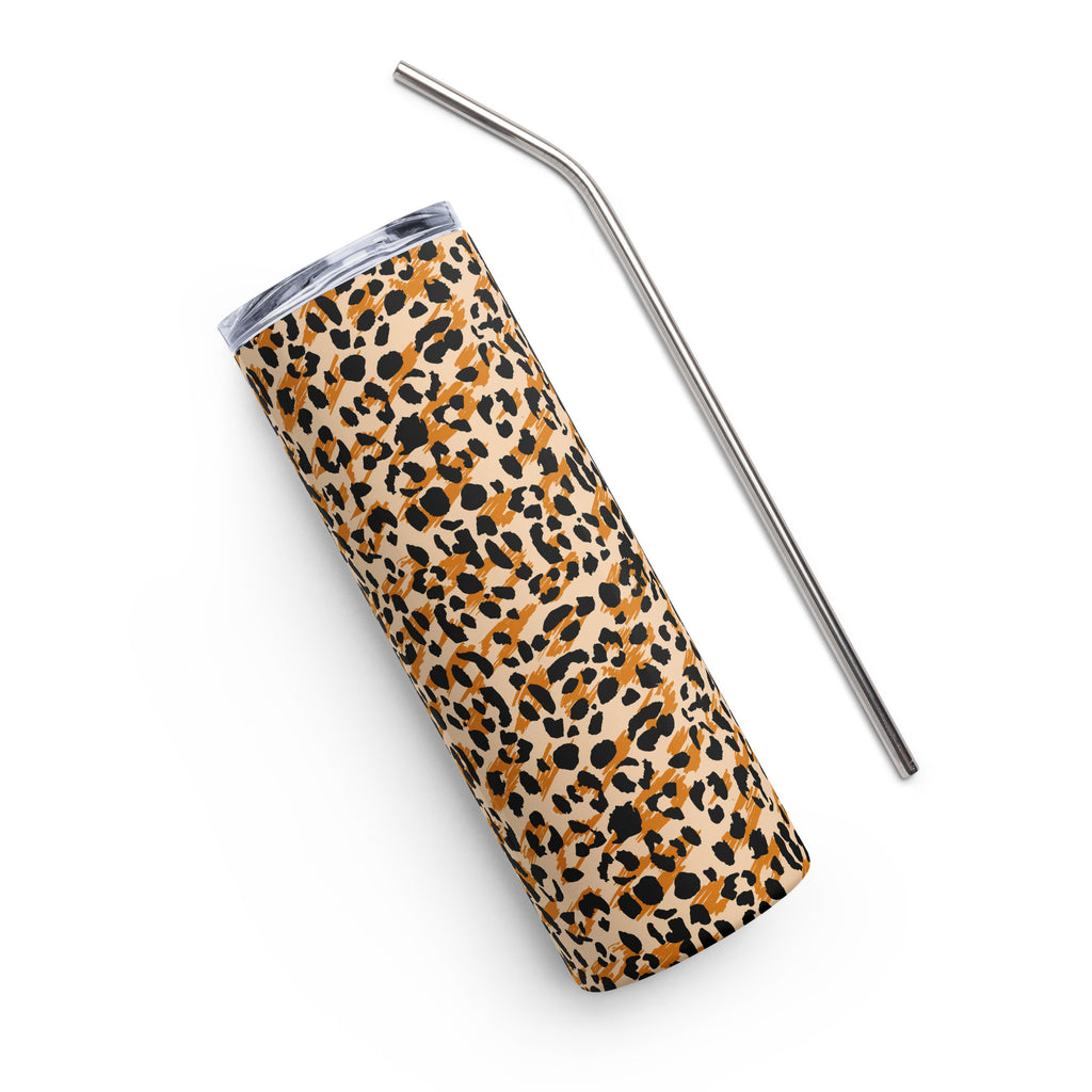 Leopard print stainless teel tumbler with matching straw