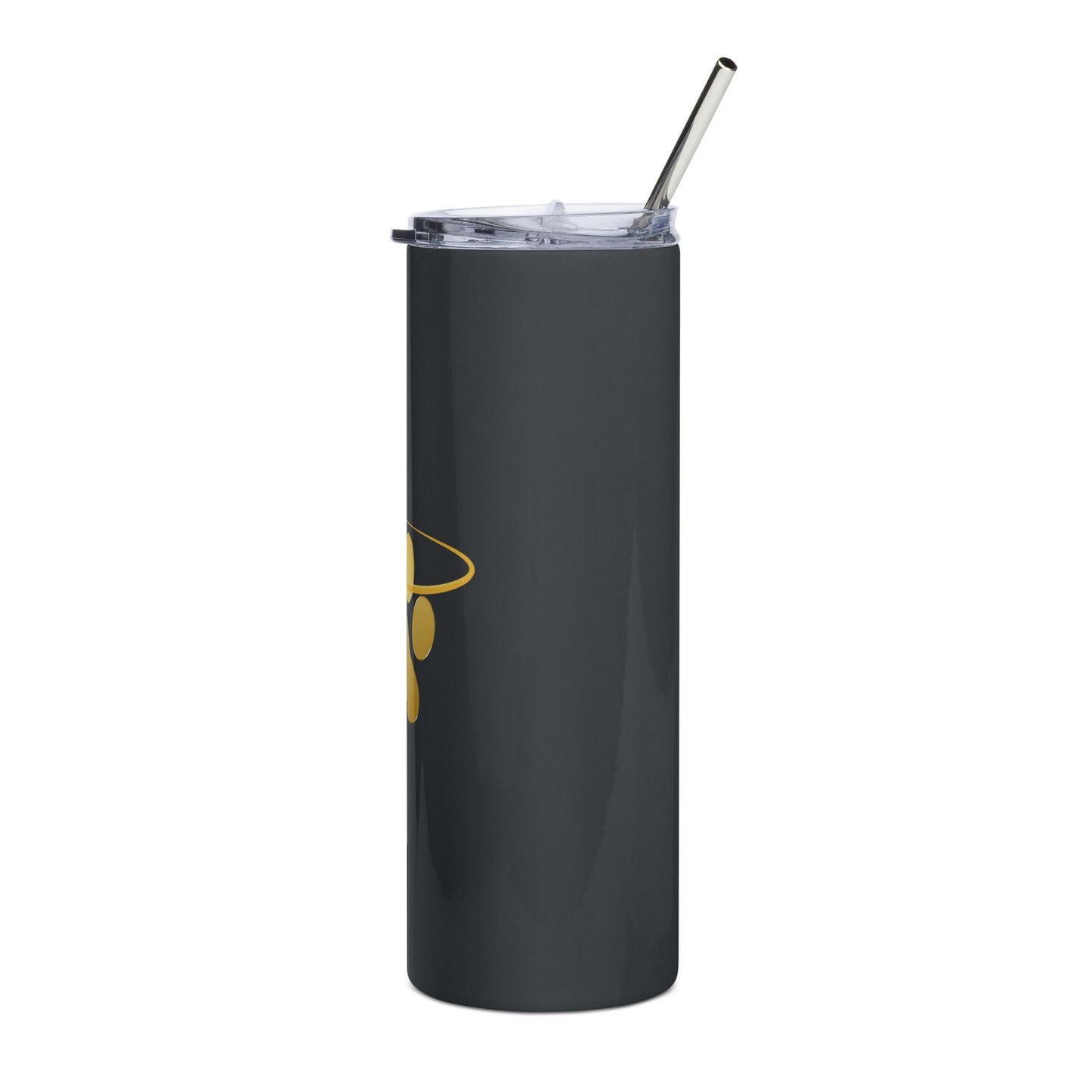 Black stainless steel tumbler with golden paw with halo