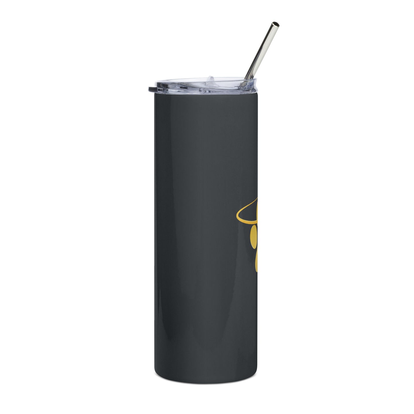 Black stainless steel tumbler with golden paw with halo
