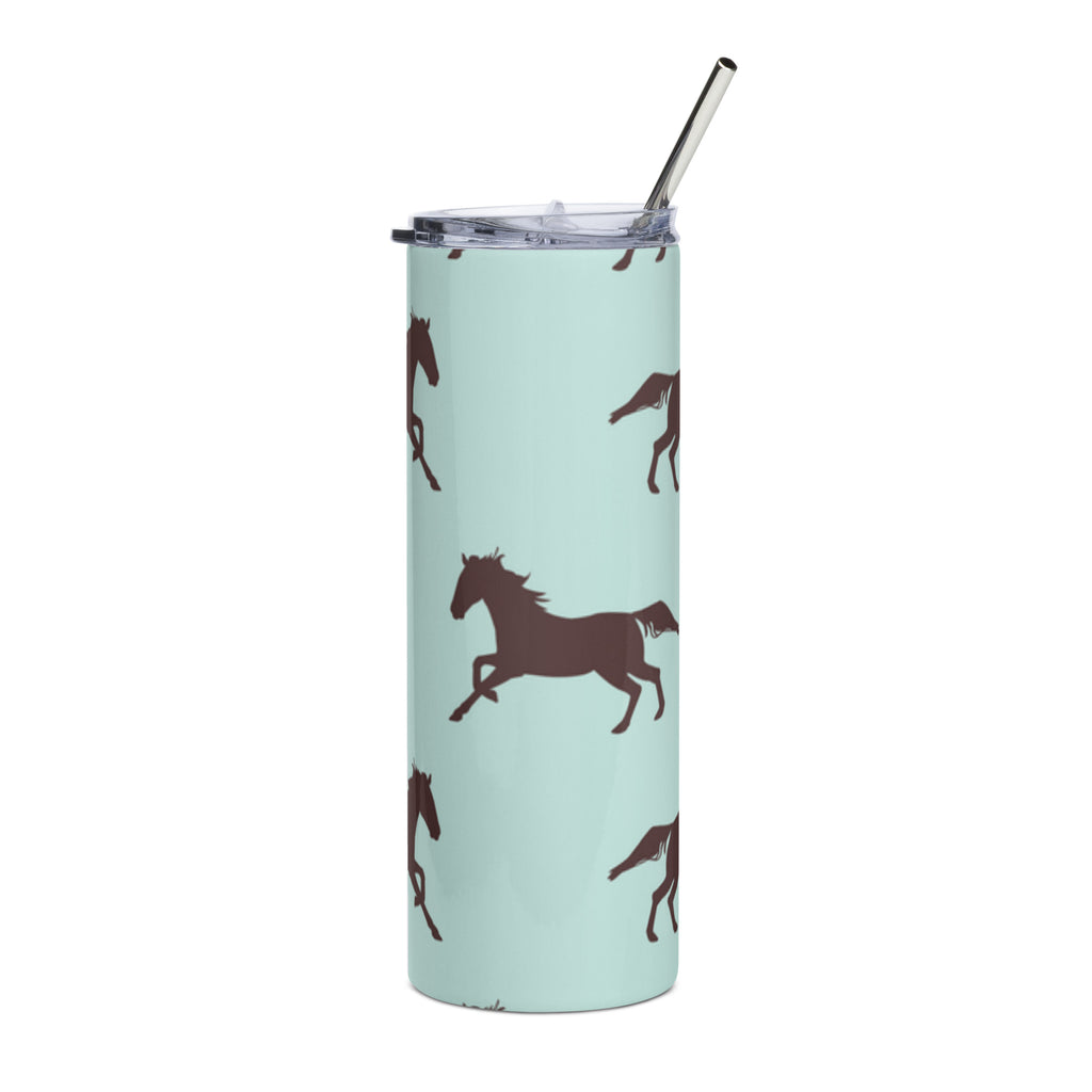 Dark horse design stainless steel tumbler with a teal background