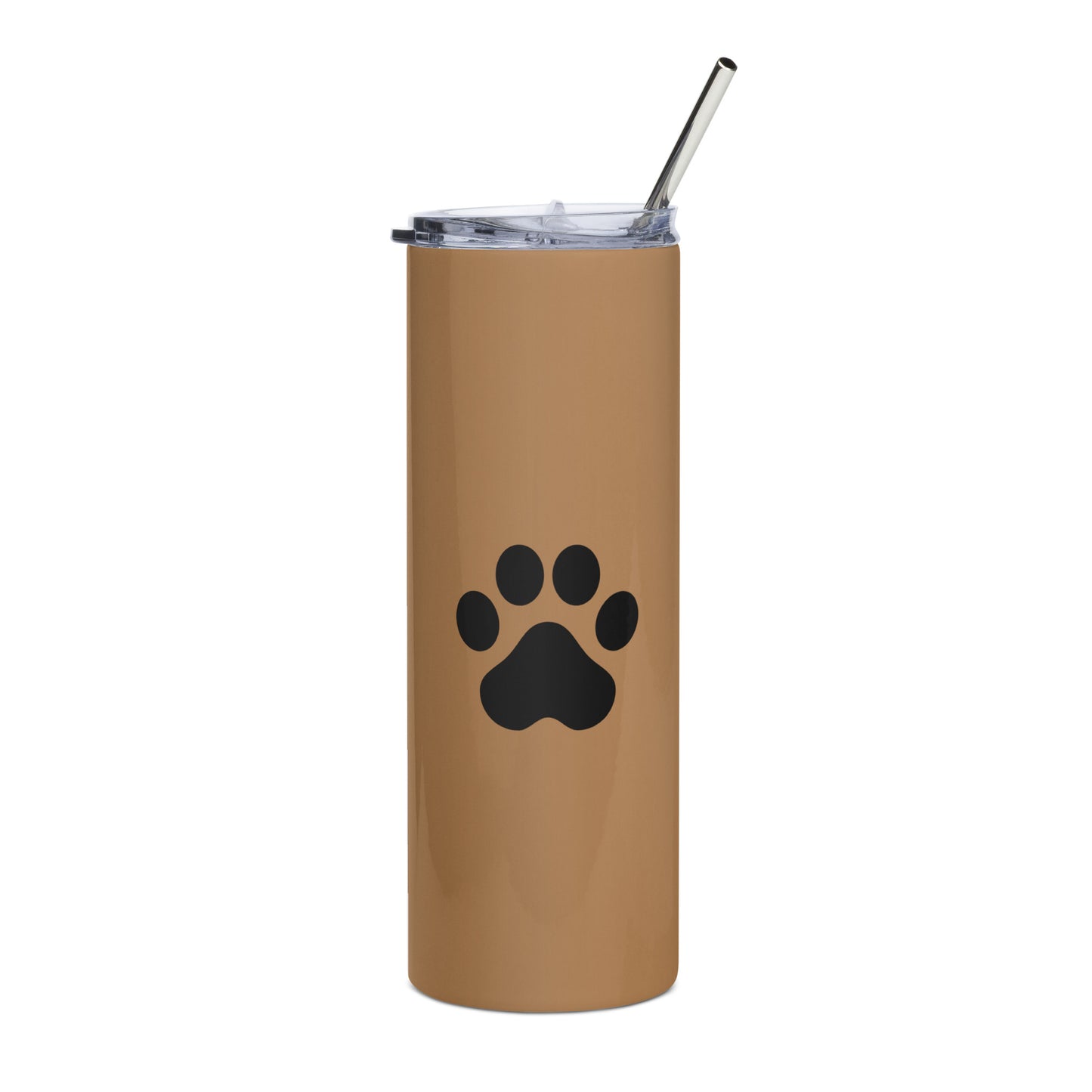 Caramel stainless steel tumbler with black paw print