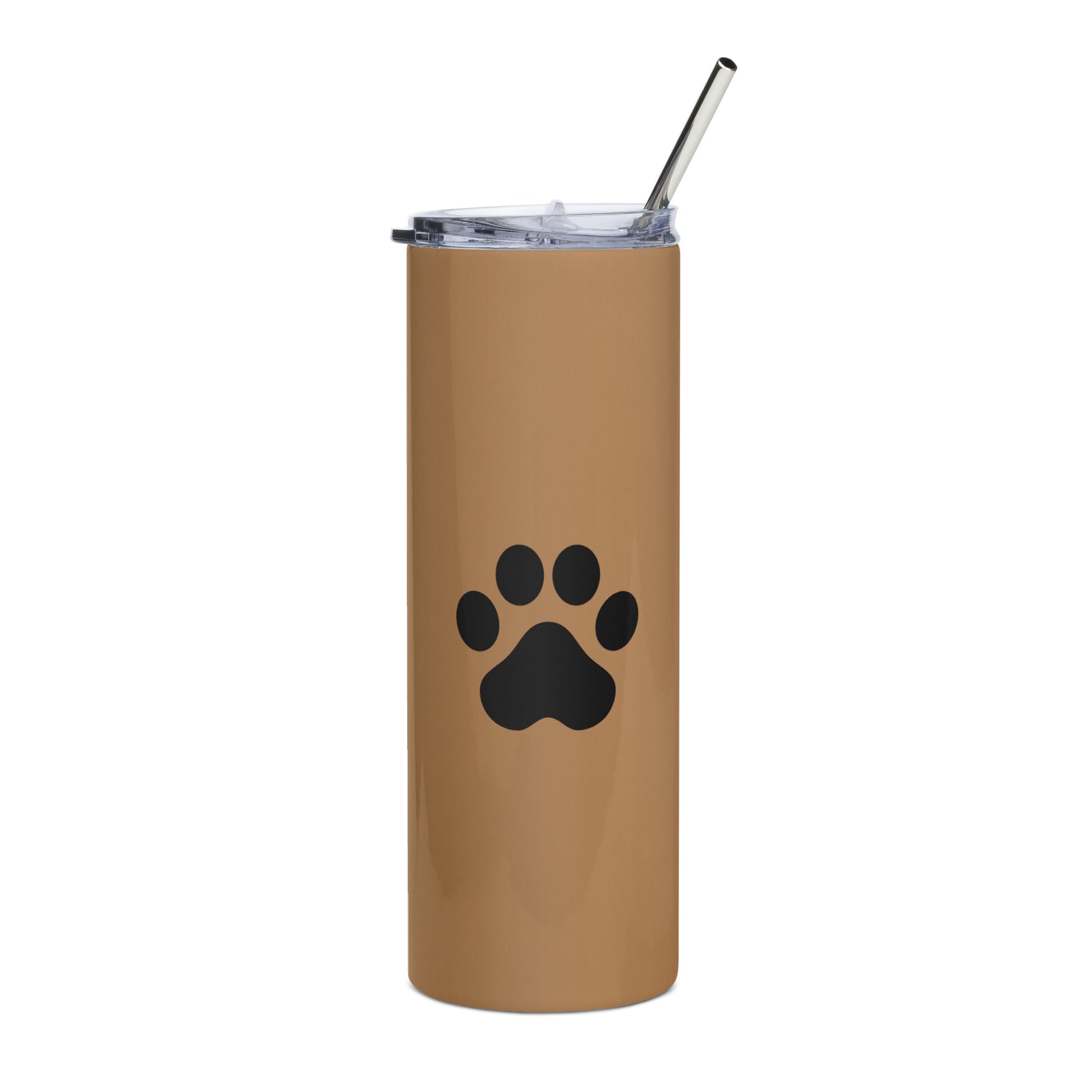 Caramel stainless steel tumbler with black paw print