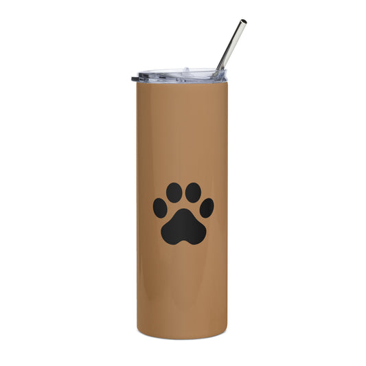 Caramel stainless steel tumbler with black paw print