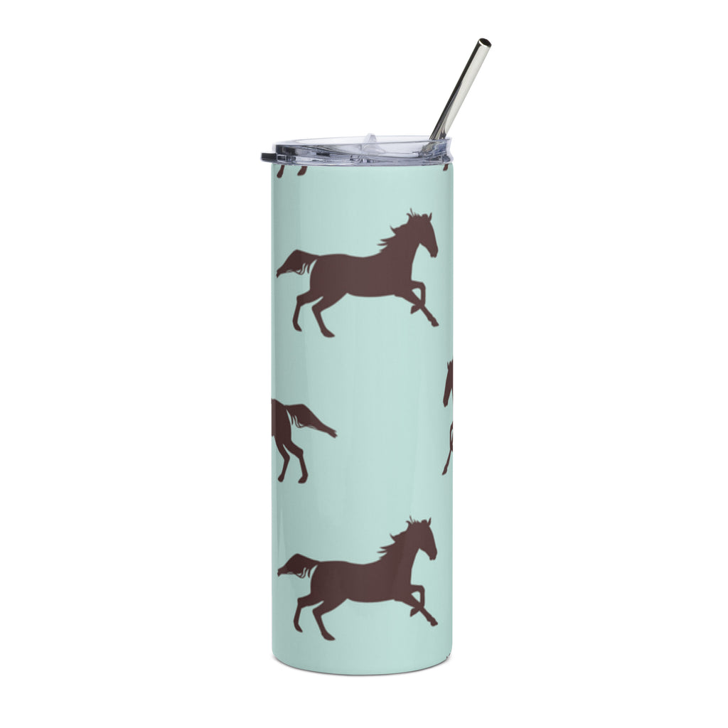 Dark horse design stainless steel tumbler with a teal background