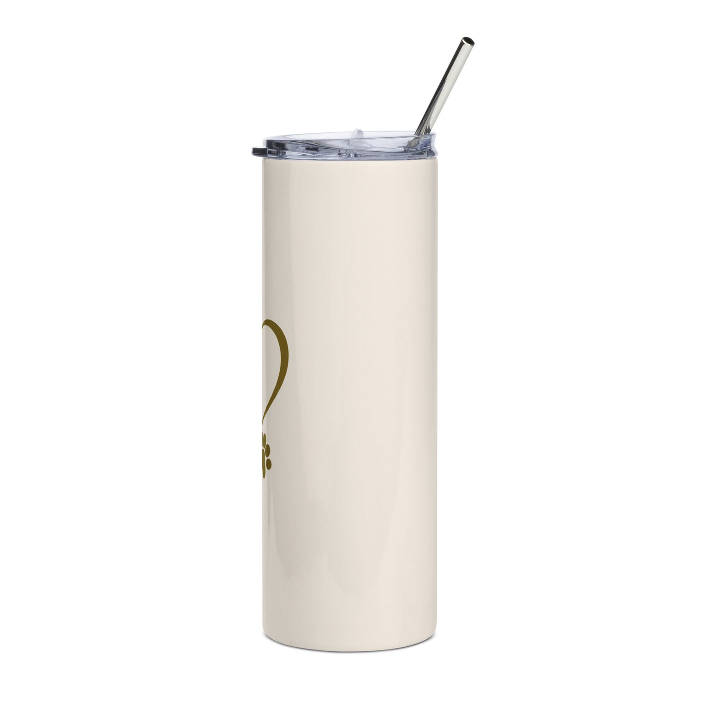 Cream stainless steel tumbler with gold heart with pawprint accents