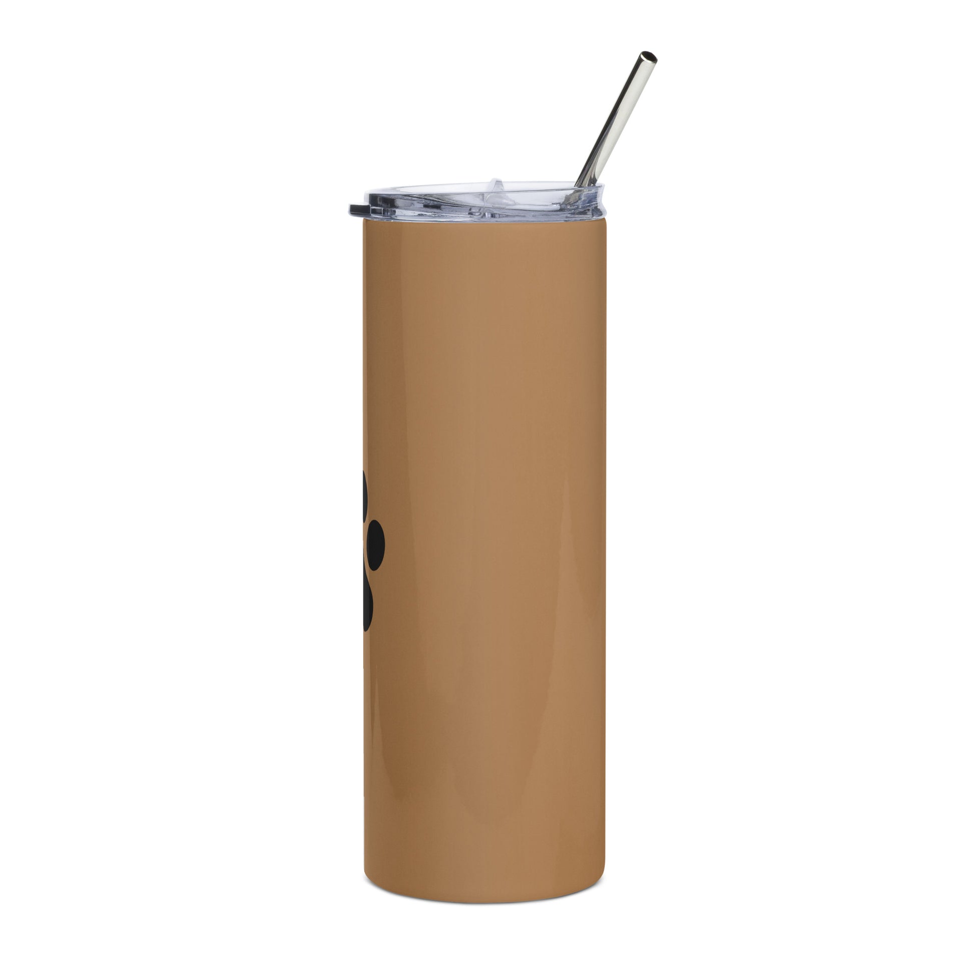 Caramel stainless steel tumbler with black paw print