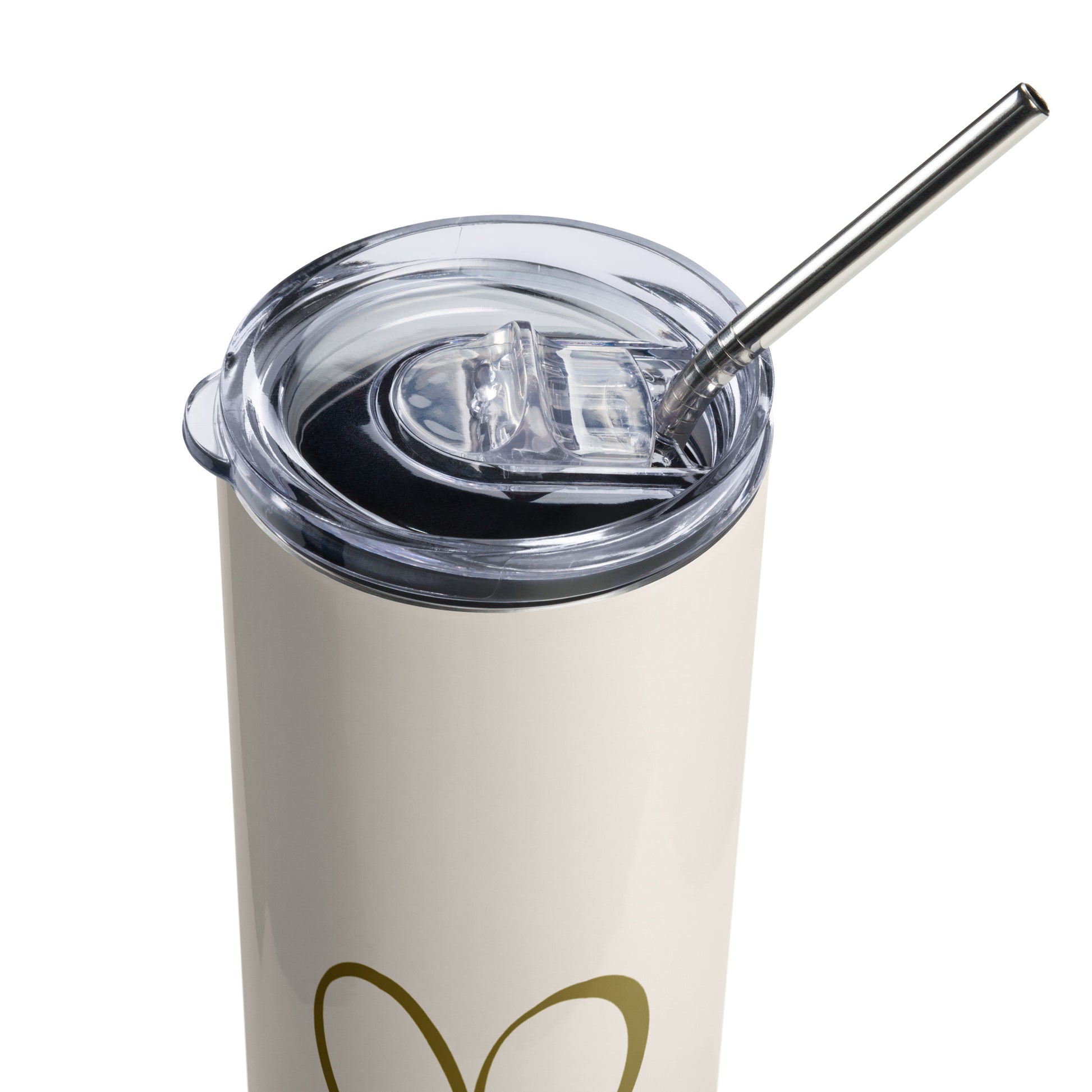 Cream stainless steel tumbler with gold heart with pawprint accents