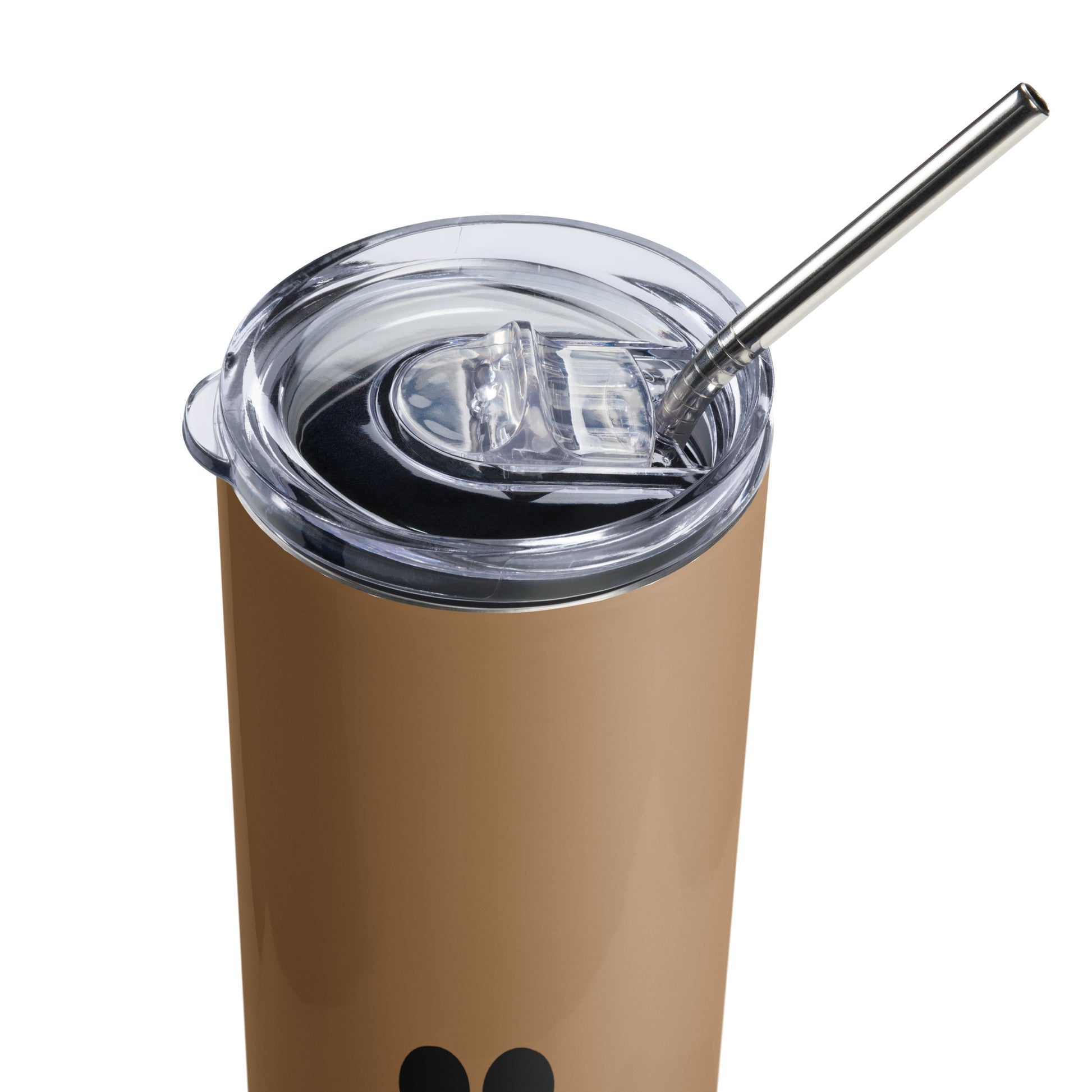Caramel stainless steel tumbler with black paw print