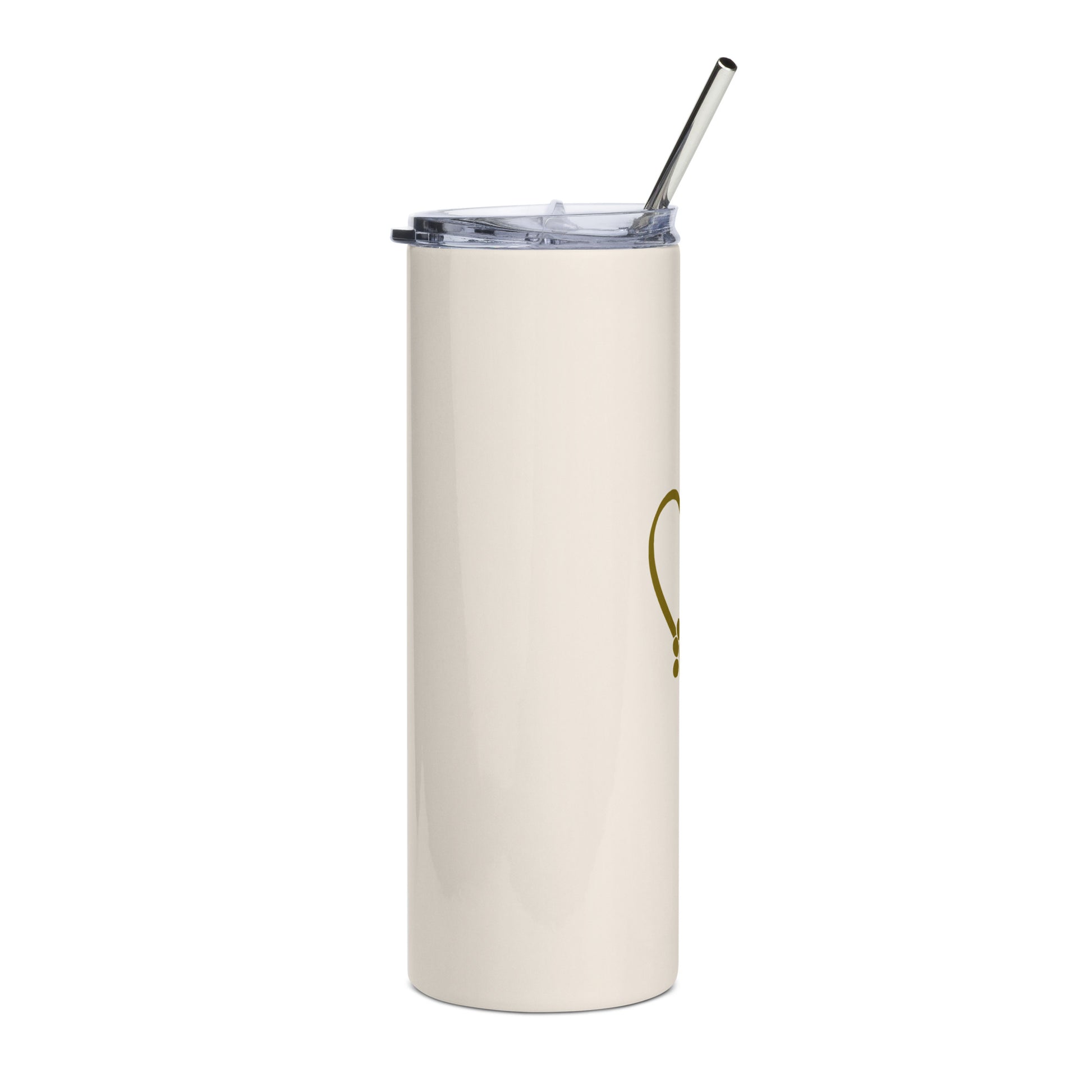 Cream stainless steel tumbler with gold heart with pawprint accents