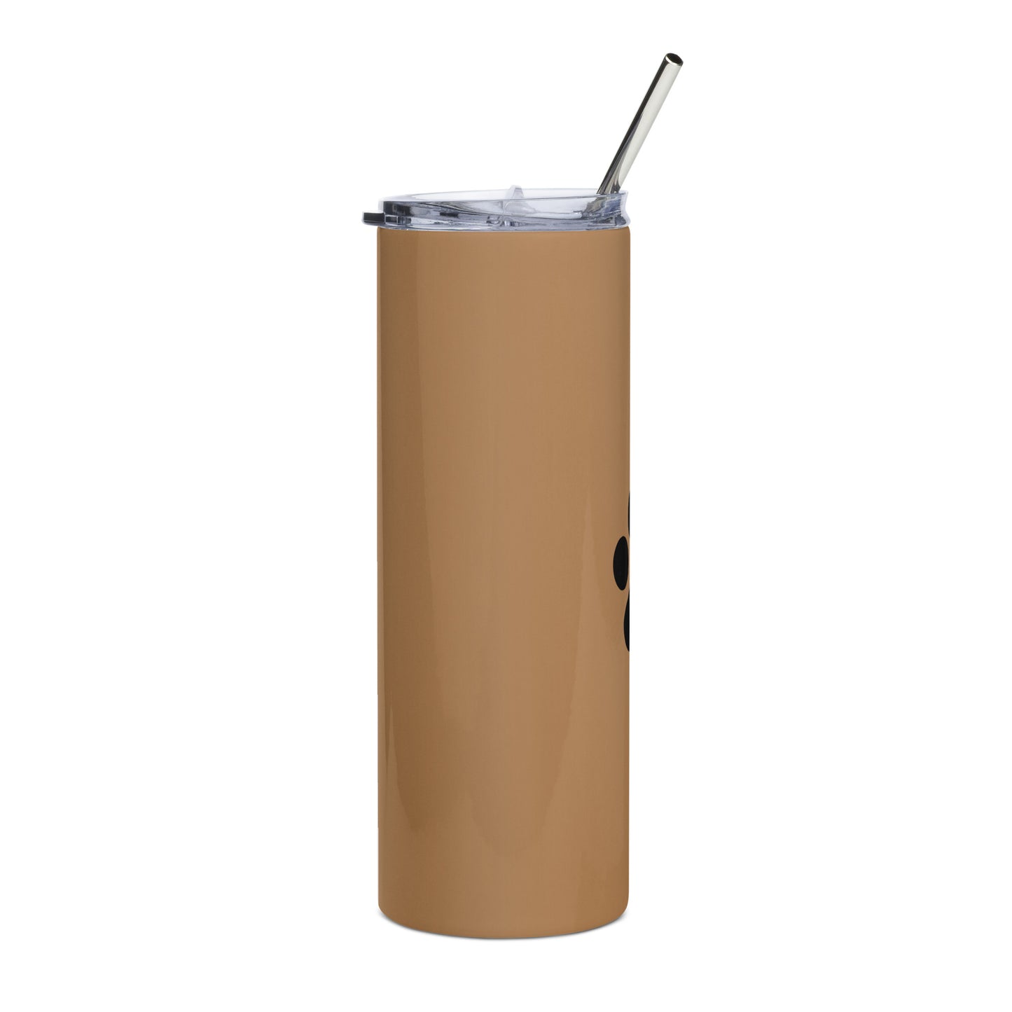 Caramel stainless steel tumbler with black paw print