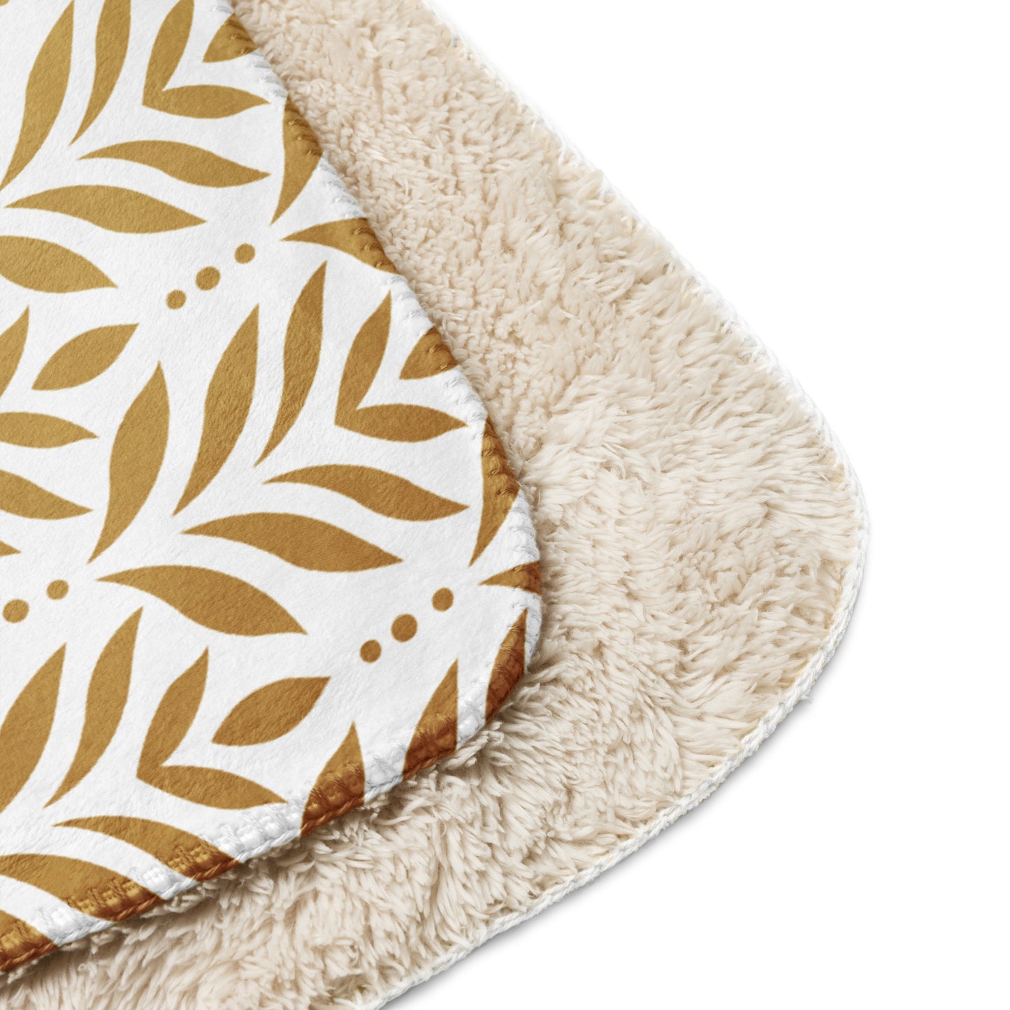Sherpa blanket featuring a gold leaf pattern and “Paws and Praise” lettering in warm tones, a faith-inspired design that symbolizes gratitude, comfort, and the love between pets and their owners.