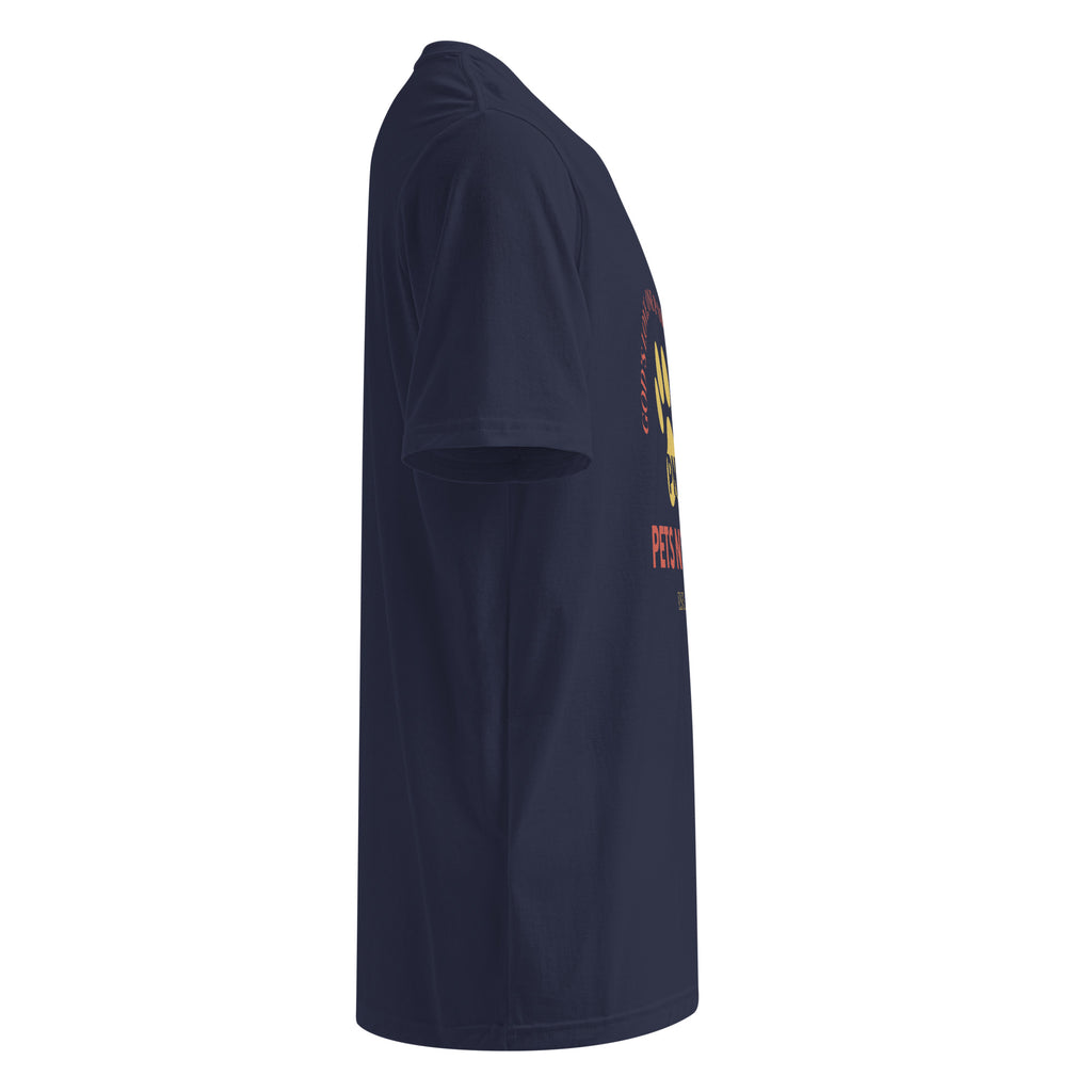 Right side view of navy blue Under Armour Pets N’ Faith Performance T-Shirt without sleeve logo visible