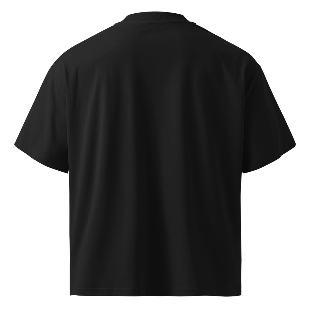 Back view of black oversized Pets N Faith organic cotton t-shirt with dropped shoulders and relaxed fit