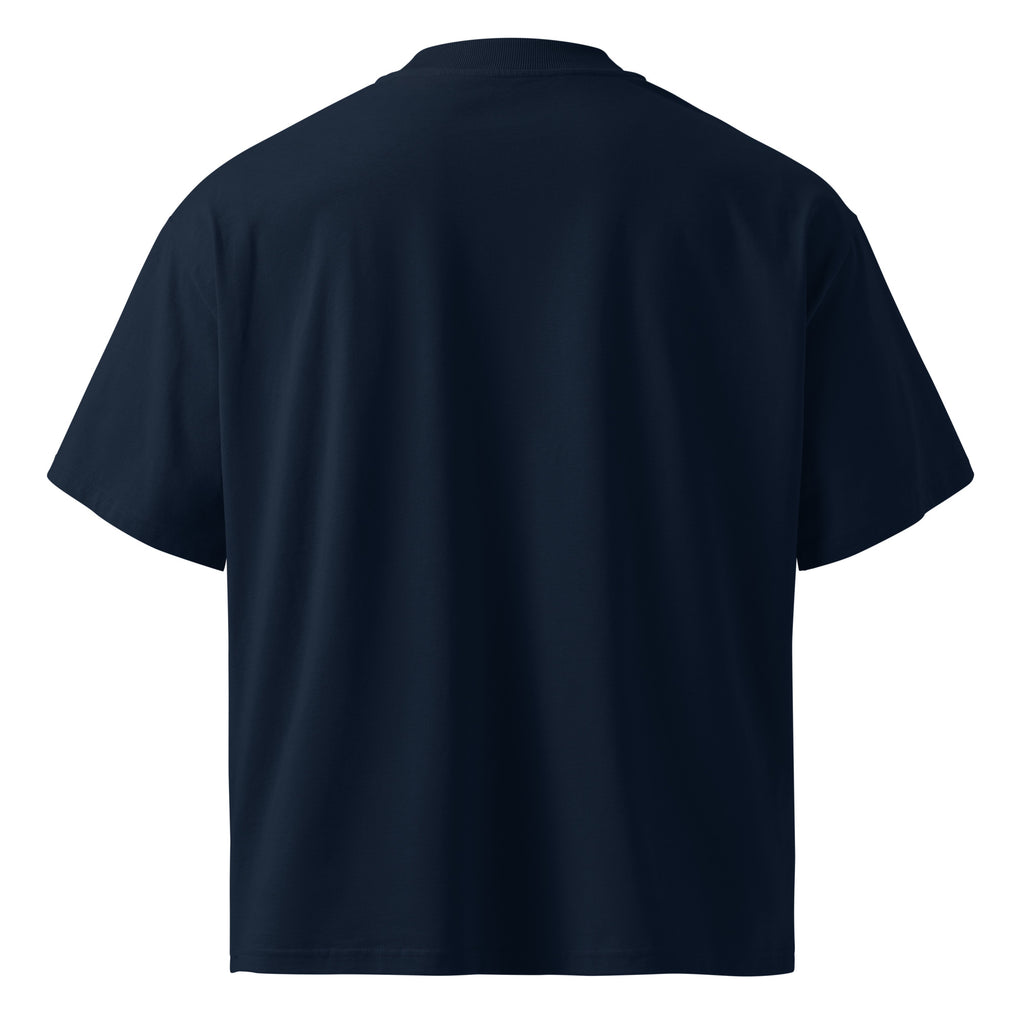 Back view of navy oversized Pets N Faith organic cotton t-shirt with dropped shoulders and relaxed fit