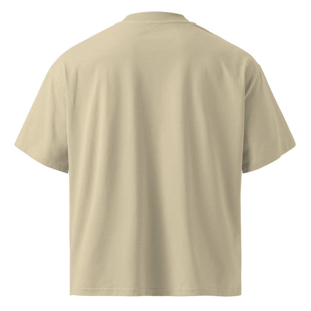 Back view of khaki oversized Pets N Faith organic cotton t-shirt with dropped shoulders and relaxed fit